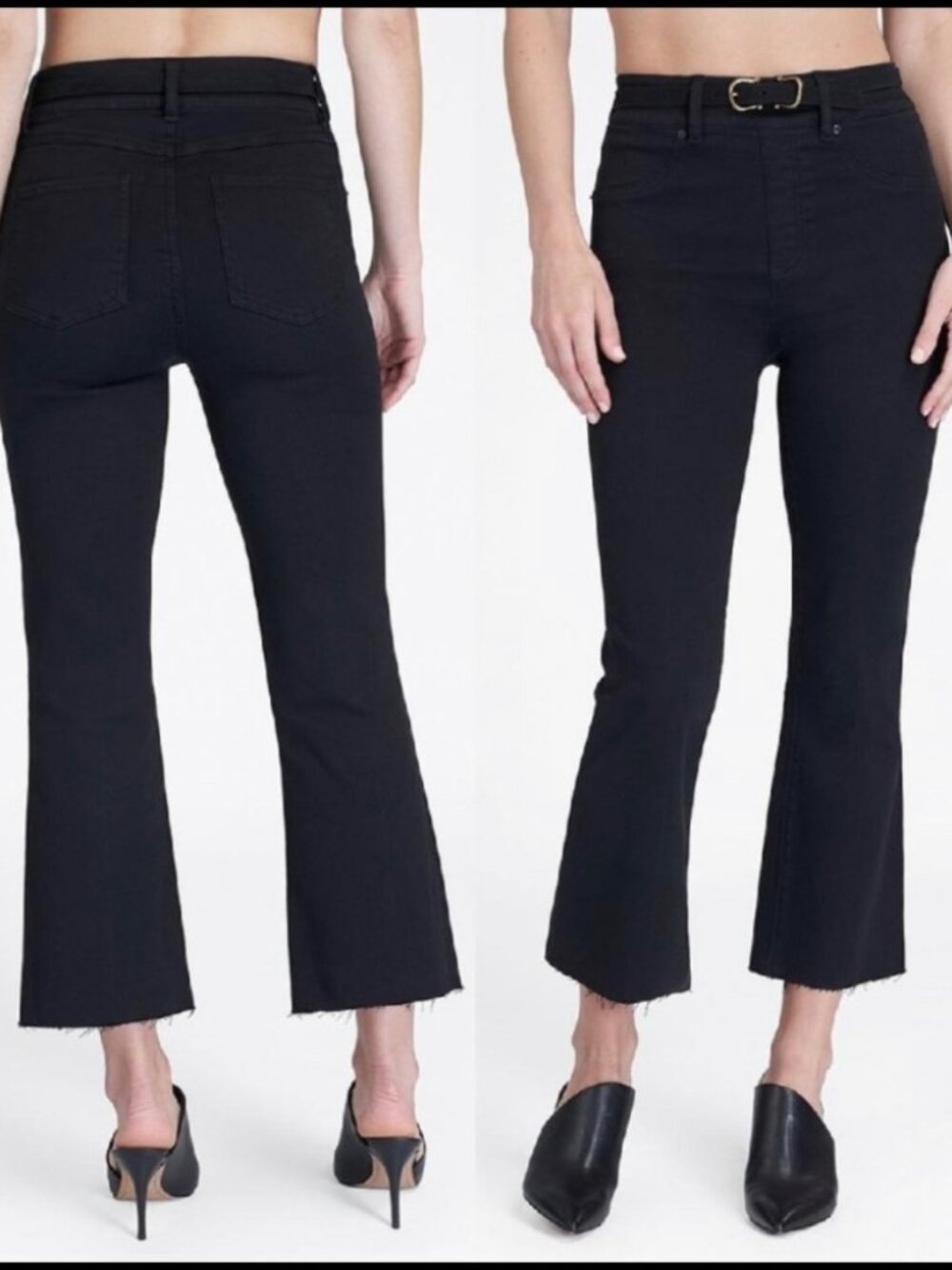 Spanx Cropped Kick Flare Denim Jeans in Black Size S
